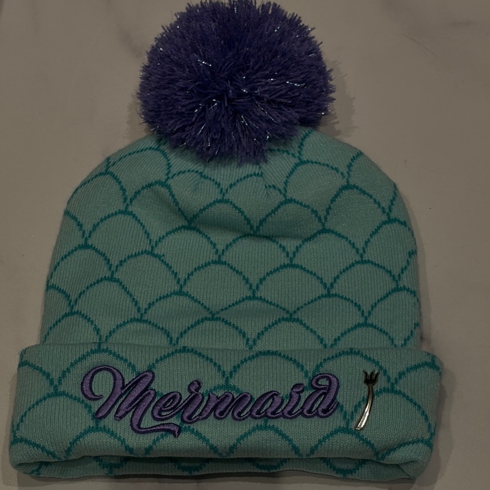 Disney Parks Little Mermaid Ariel Dinglehopper Pom Adult Beanie Knit Cap Hat NEW - Picture 8 of 11